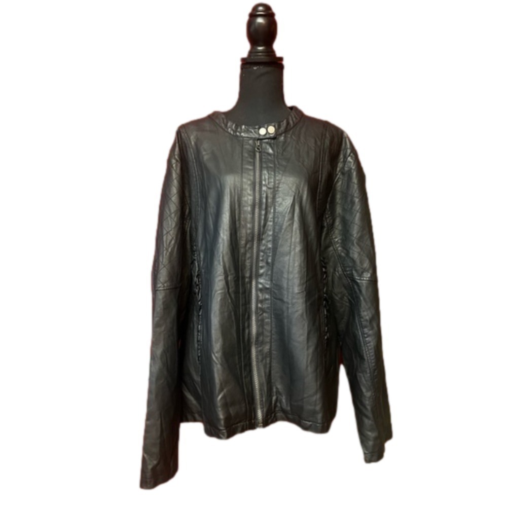 Cato Vegan Women's Leather Zip Front Moto 22/24W Jacket Black‎ Pearl Floral Lace